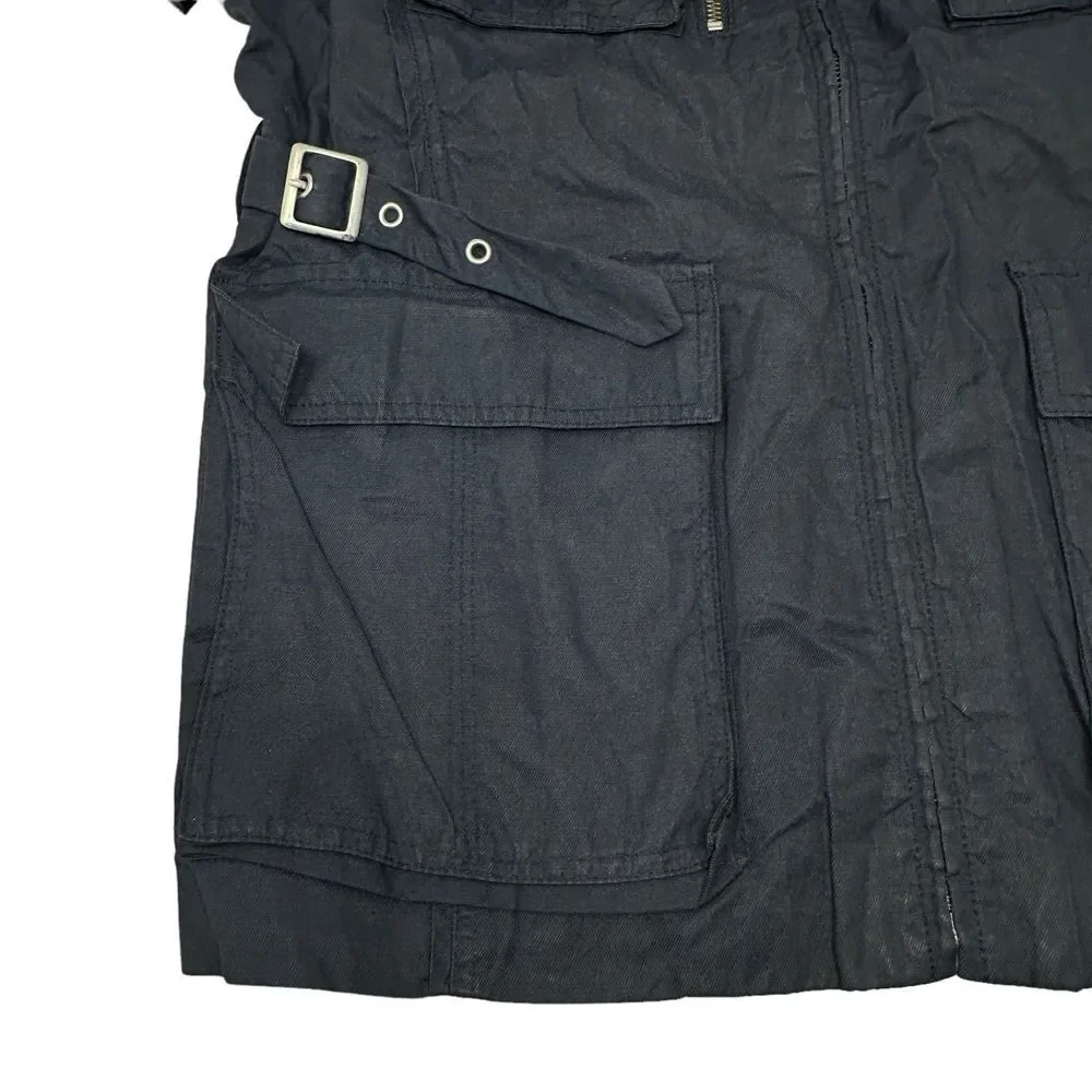 PAUL LA FONTAINE‎ Mens Navy Blue Full Zip Jacket Lined Pockets Buckles Medium